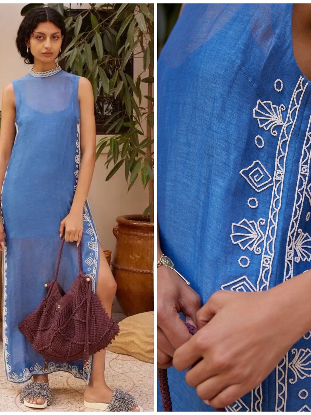 NWT Alemais x Laurence Leenarert Yasmeen Embellished Long Midi Blue Dress Sz 2